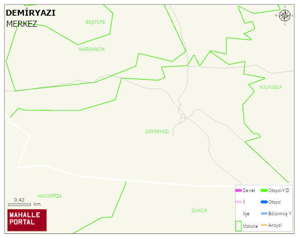 DEMİRYAZI Köyü Haritası | Detaylı Köy ve Mahalle Görünümü