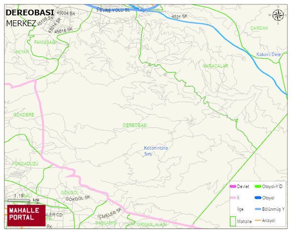 DEREOBASI Köyü Haritası | Dağlar, Ovalar ve Akarsu Bilgileri