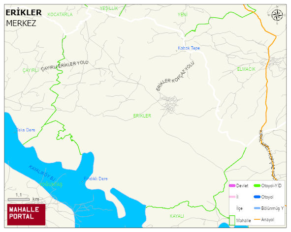 ERİKLER Köyü Haritası | Dağlar, Ovalar ve Akarsu Bilgileri