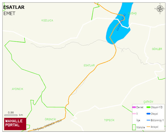 ESATLAR Köyü Haritası | Coğrafi Yapı ve Detaylı Haritası