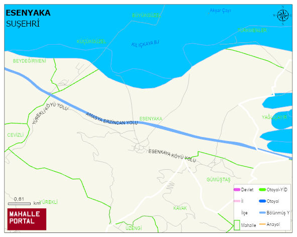 ESENYAKA Köyü Haritası | Dağlar, Ovalar ve Akarsu Bilgileri