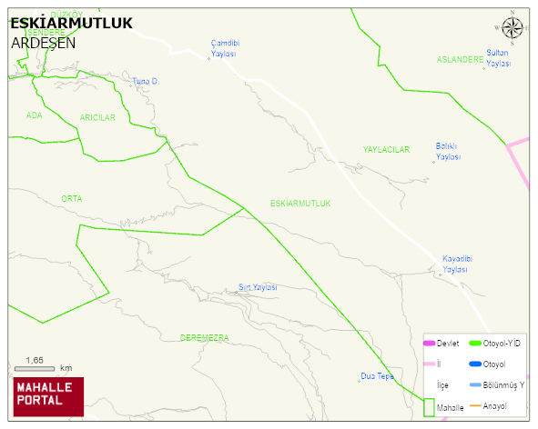 ESKİARMUTLUK Köyü Haritası | Yükselti ve Doğa Özellikleri