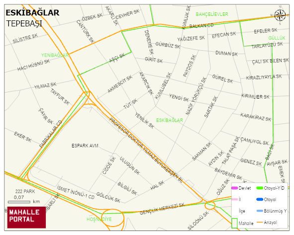 ESKİBAĞLAR Mahallesi Haritası | Dağlar, Ovalar ve Akarsu Bilgileri
