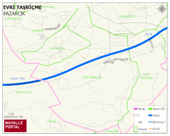 EVRİ TAŞBİÇME Mahallesi Haritası | Coğrafi Yapı ve Detaylı Haritası