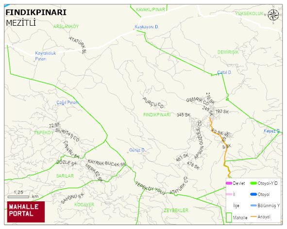 FINDIKPINARI Mahallesi Haritası | Dağlar, Ovalar ve Akarsu Bilgileri