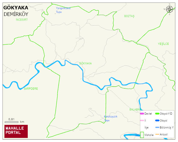 GÖKYAKA Köyü Haritası | Dağlar, Ovalar ve Akarsu Bilgileri