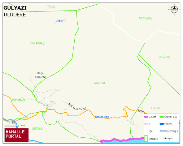 GÜLYAZI Köyü Haritası | İnteraktif Köy ve Mahalle Sınırları
