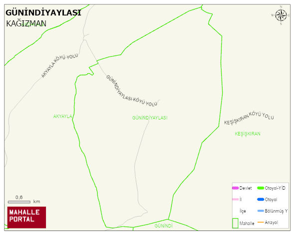 GÜNİNDİYAYLASI Köyü Haritası | Detaylı Köy ve Mahalle Görünümü