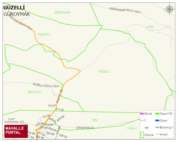 GÜZELLİ Köyü Haritası | Yükselti ve Doğa Özellikleri