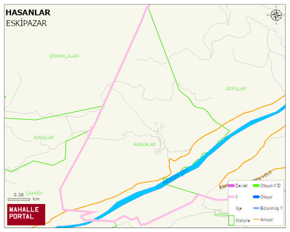 HASANLAR Köyü Haritası | Dağlar, Ovalar ve Akarsu Bilgileri