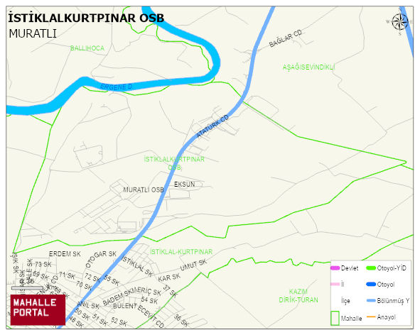 İSTİKLALKURTPINAR OSB Mahallesi Haritası | Dağlar, Ovalar ve Akarsu Bilgileri