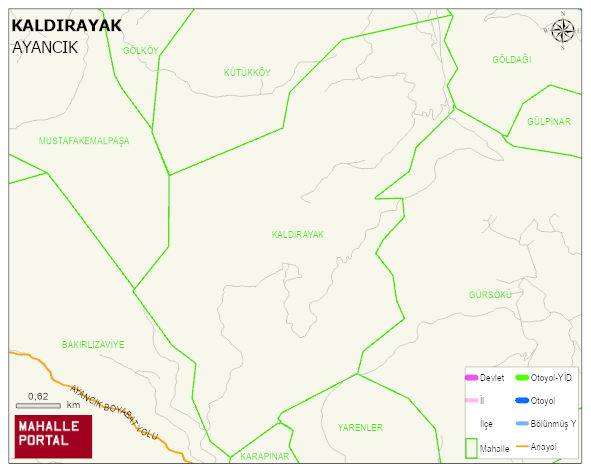 KALDIRAYAK Köyü Haritası | Dağlar, Ovalar ve Akarsu Bilgileri