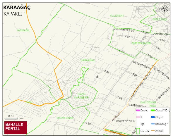 KARAAĞAÇ Mahallesi Haritası | Mahalle ve Köy Sınırı