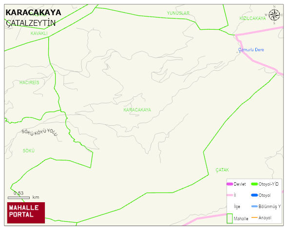 KARACAKAYA Köyü Haritası | Dağlar, Ovalar ve Akarsu Bilgileri
