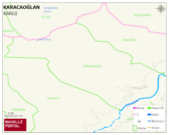 KARACAOĞLAN Köyü Haritası | Yükselti ve Doğa Özellikleri