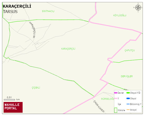 KARAÇERÇİLİ Mahallesi Haritası | Dağlar, Ovalar ve Akarsu Bilgileri