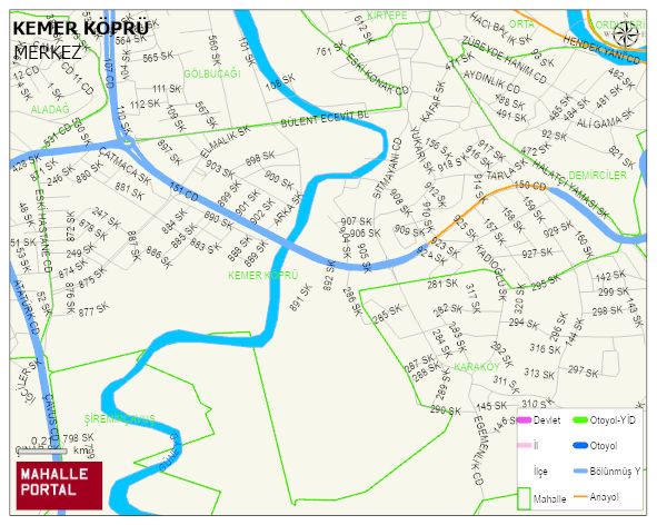 KEMER KÖPRÜ Mahallesi Haritası | Dağlar, Ovalar ve Akarsu Bilgileri