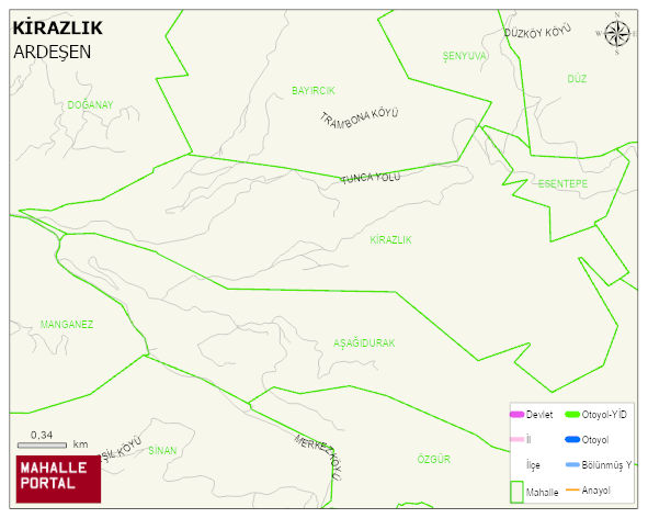 KİRAZLIK Köyü Haritası | Dağlar, Ovalar ve Akarsu Bilgileri