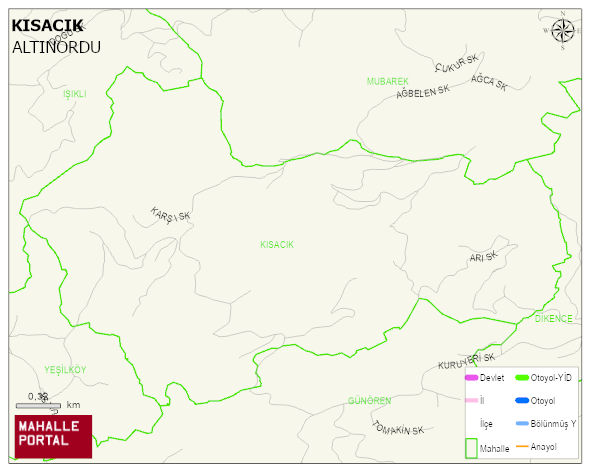 KISACIK Mahallesi Haritası | Yükselti ve Doğa Özellikleri