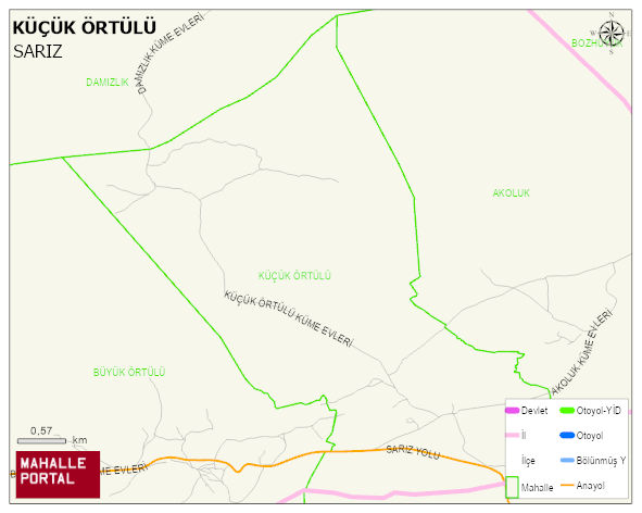 KÜÇÜK ÖRTÜLÜ Mahallesi Haritası | Yükselti ve Doğa Özellikleri