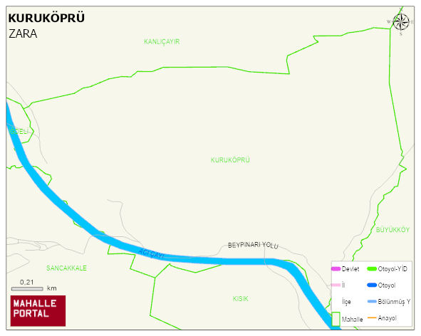 KURUKÖPRÜ Köyü Haritası | Dağlar, Ovalar ve Akarsu Bilgileri