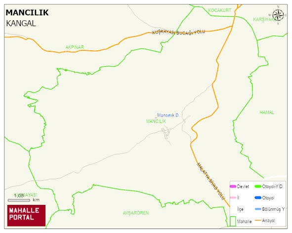 MANCILIK Köyü Haritası | Yükselti ve Doğa Özellikleri