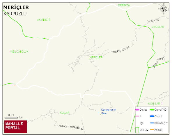 MERİÇLER Mahallesi Haritası | Dağlar, Ovalar ve Akarsu Bilgileri