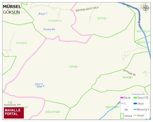 MÜRSEL Mahallesi Haritası | Dağlar, Ovalar ve Akarsu Bilgileri