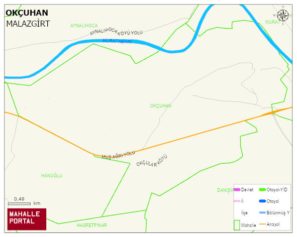 OKÇUHAN Köyü Haritası | Mahalle ve Köy Sınırı