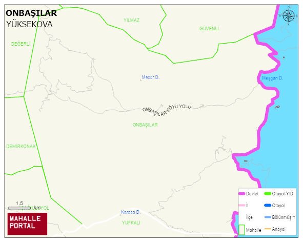 ONBAŞILAR Köyü Haritası | Dağlar, Ovalar ve Akarsu Bilgileri