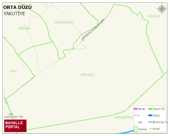 ORTA DÜZÜ Mahallesi Haritası | Dağlar, Ovalar ve Akarsu Bilgileri