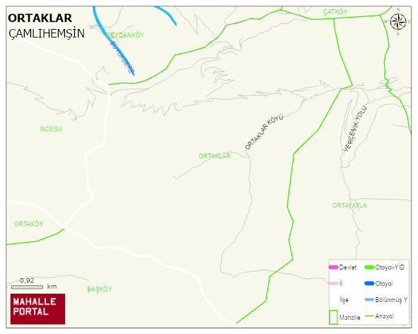 ORTAKLAR Köyü Haritası | Dağlar, Ovalar ve Akarsu Bilgileri