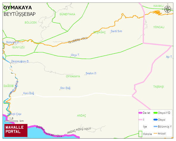 OYMAKAYA Köyü Haritası | Dağlar, Ovalar ve Akarsu Bilgileri