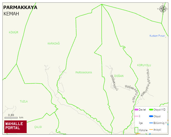 PARMAKKAYA Köyü Haritası | Dağlar, Ovalar ve Akarsu Bilgileri