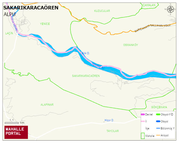 SAKARIKARACAÖREN Mahallesi Haritası | Mahalle ve Köy Sınırı