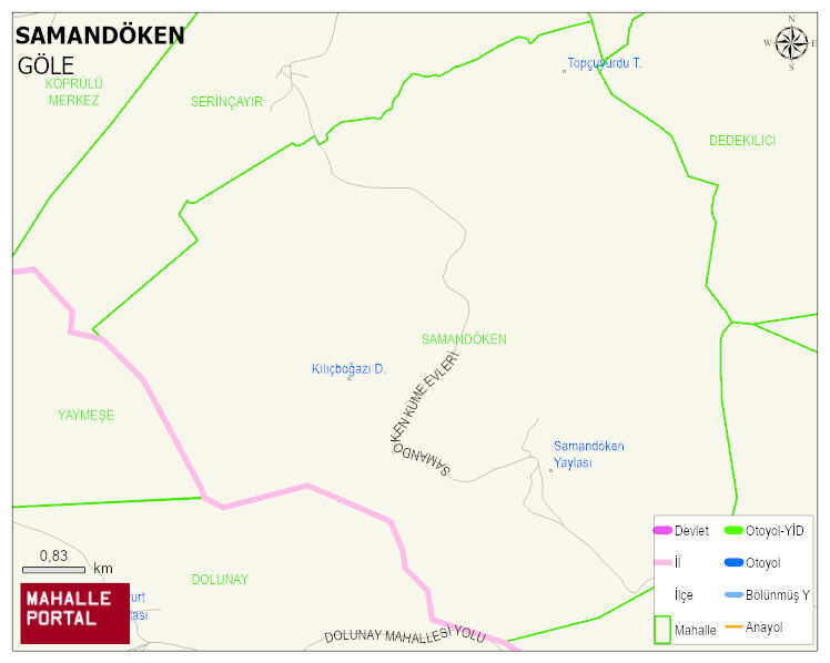 SAMANDÖKEN Köyü Haritası | Yükselti ve Doğa Özellikleri