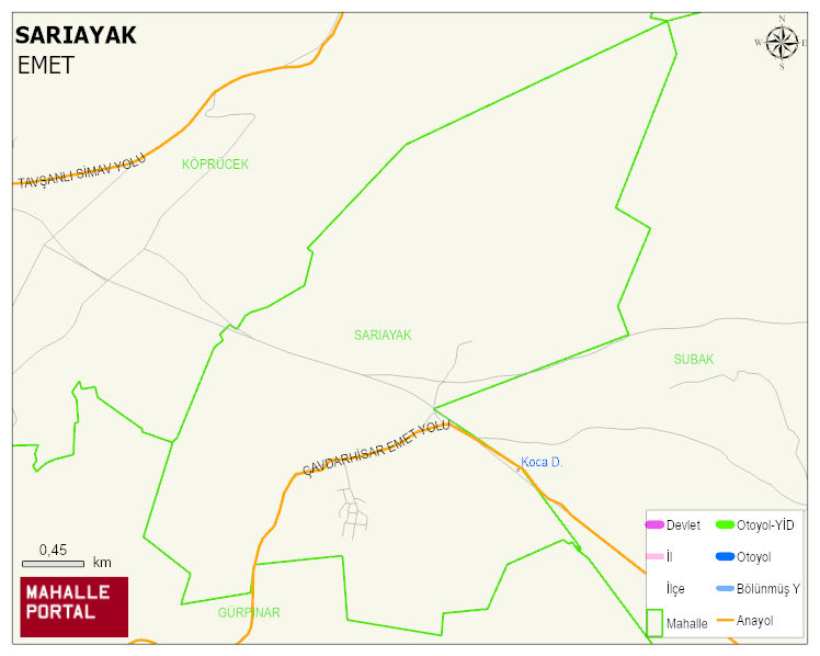SARIAYAK Köyü Haritası | Mahalle ve Köy Sınırı
