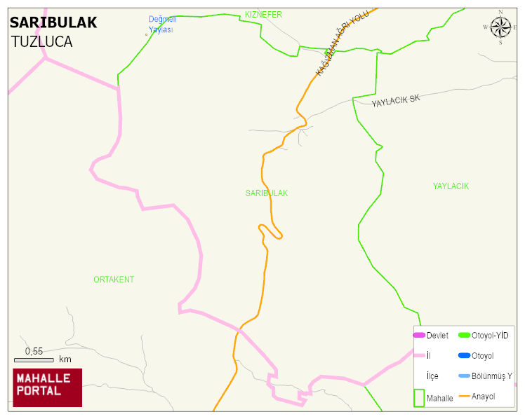 SARIBULAK Köyü Haritası | İnteraktif Köy ve Mahalle Sınırları