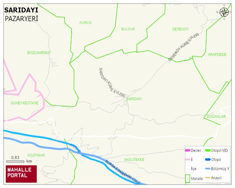 SARIDAYI Köyü Haritası | Dağlar, Ovalar ve Akarsu Bilgileri