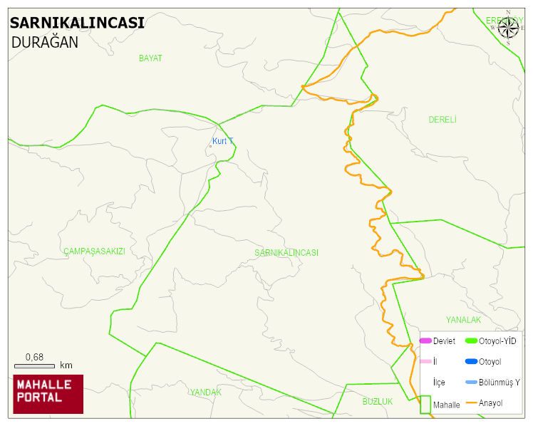 SARNIKALINCASI Köyü Haritası | Dağlar, Ovalar ve Akarsu Bilgileri