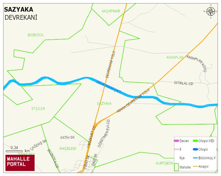 SAZYAKA Mahallesi Haritası | Mahalle ve Köy Sınırı