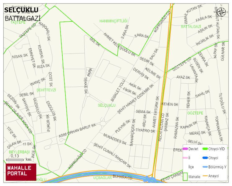 SELÇUKLU Mahallesi Haritası | Yükselti ve Doğa Özellikleri