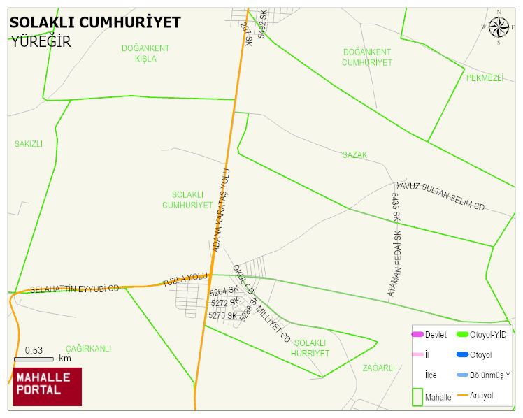 SOLAKLI CUMHURİYET Mahallesi Haritası | Dağlar, Ovalar ve Akarsu Bilgileri