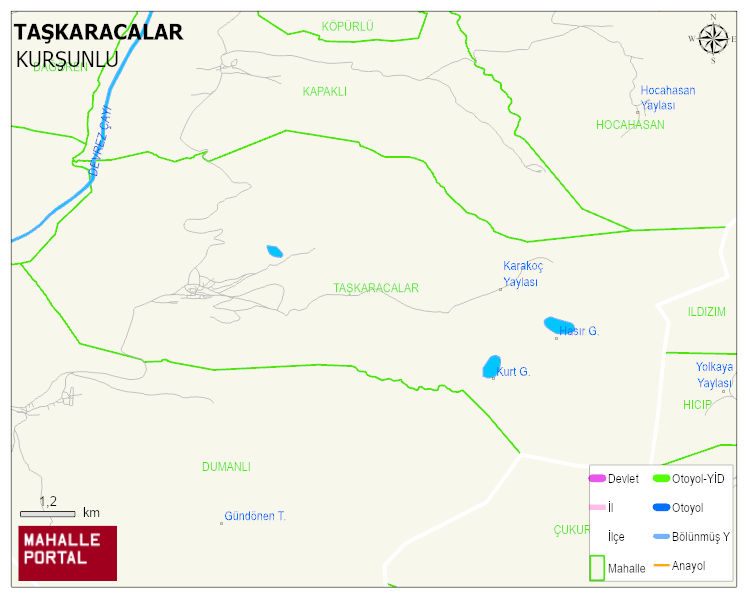 TAŞKARACALAR Köyü Haritası | Dağlar, Ovalar ve Akarsu Bilgileri
