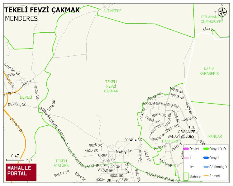 TEKELİ FEVZİ ÇAKMAK Mahallesi Haritası | Coğrafi Yapı ve Detaylı Haritası