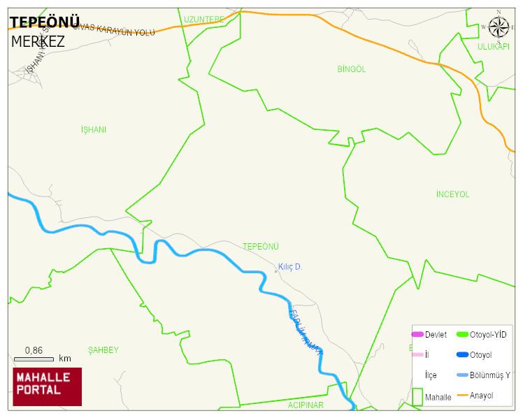 TEPEÖNÜ Köyü Haritası | Yükselti ve Doğa Özellikleri