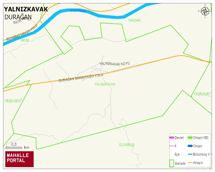 YALNIZKAVAK Köyü Haritası | İnteraktif Köy ve Mahalle Sınırları