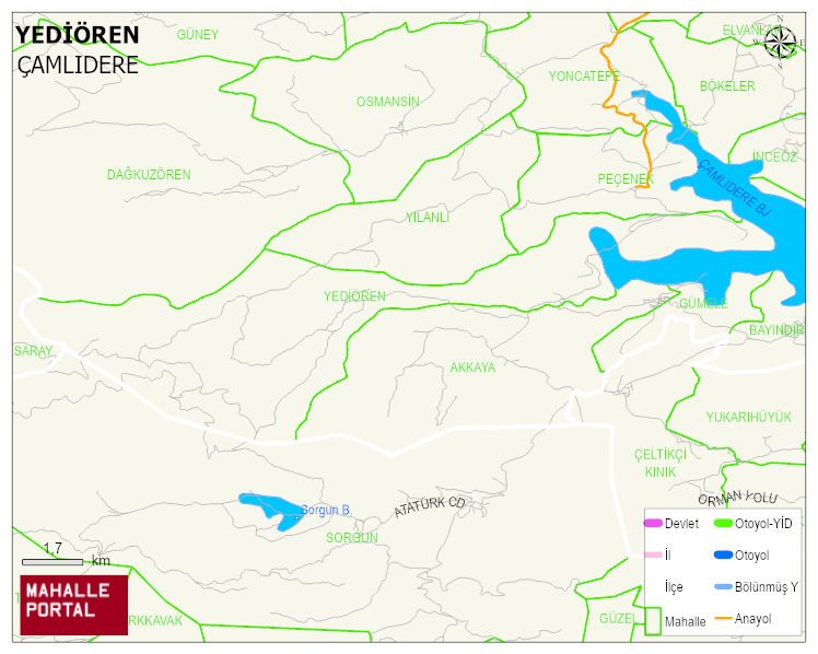 YEDİÖREN Mahallesi Haritası | Yükselti ve Doğa Özellikleri
