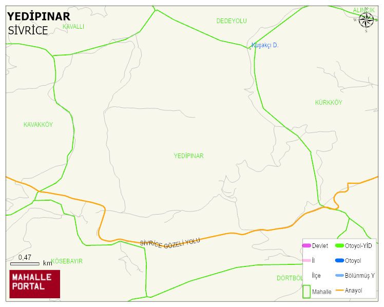 YEDİPINAR Köyü Haritası | Sayısal Bölge Görünümü