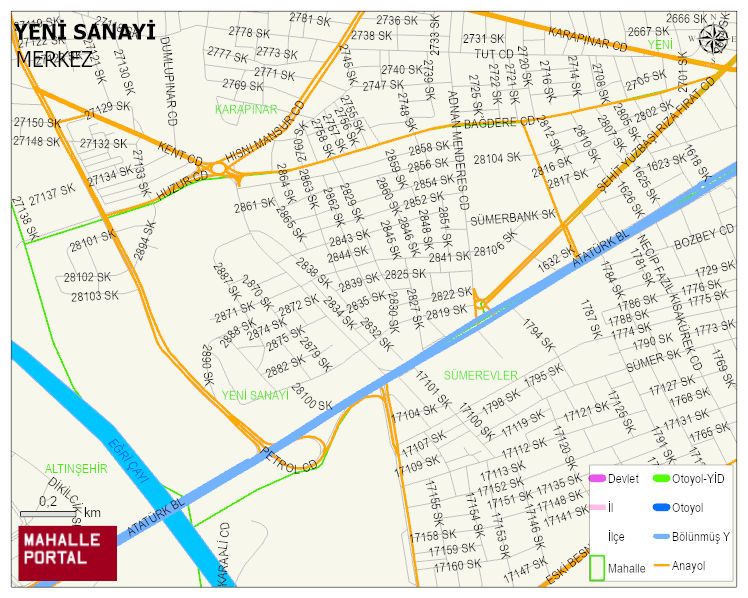 YENİ SANAYİ Mahallesi Haritası | Yükselti ve Doğa Özellikleri